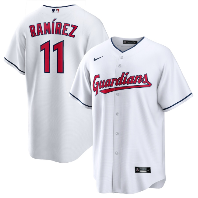 Men's Cleveland Guardians #11 José Ramírez White Cool Base Stitched Baseball Jersey Men's Cleveland Guardians #11 José Ramírez White Cool Base Stitched Baseball Jersey